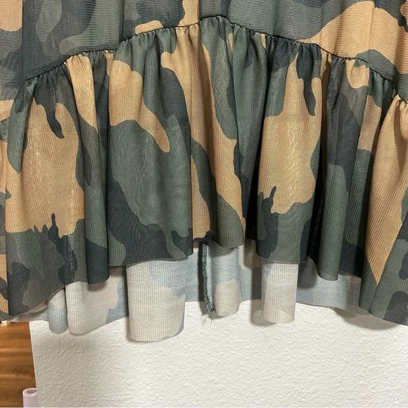 Zara Trafaluc Camo Fatigue Sheer Peplum Top Hi Lo Oversized Sz M - Picture 6 of 9